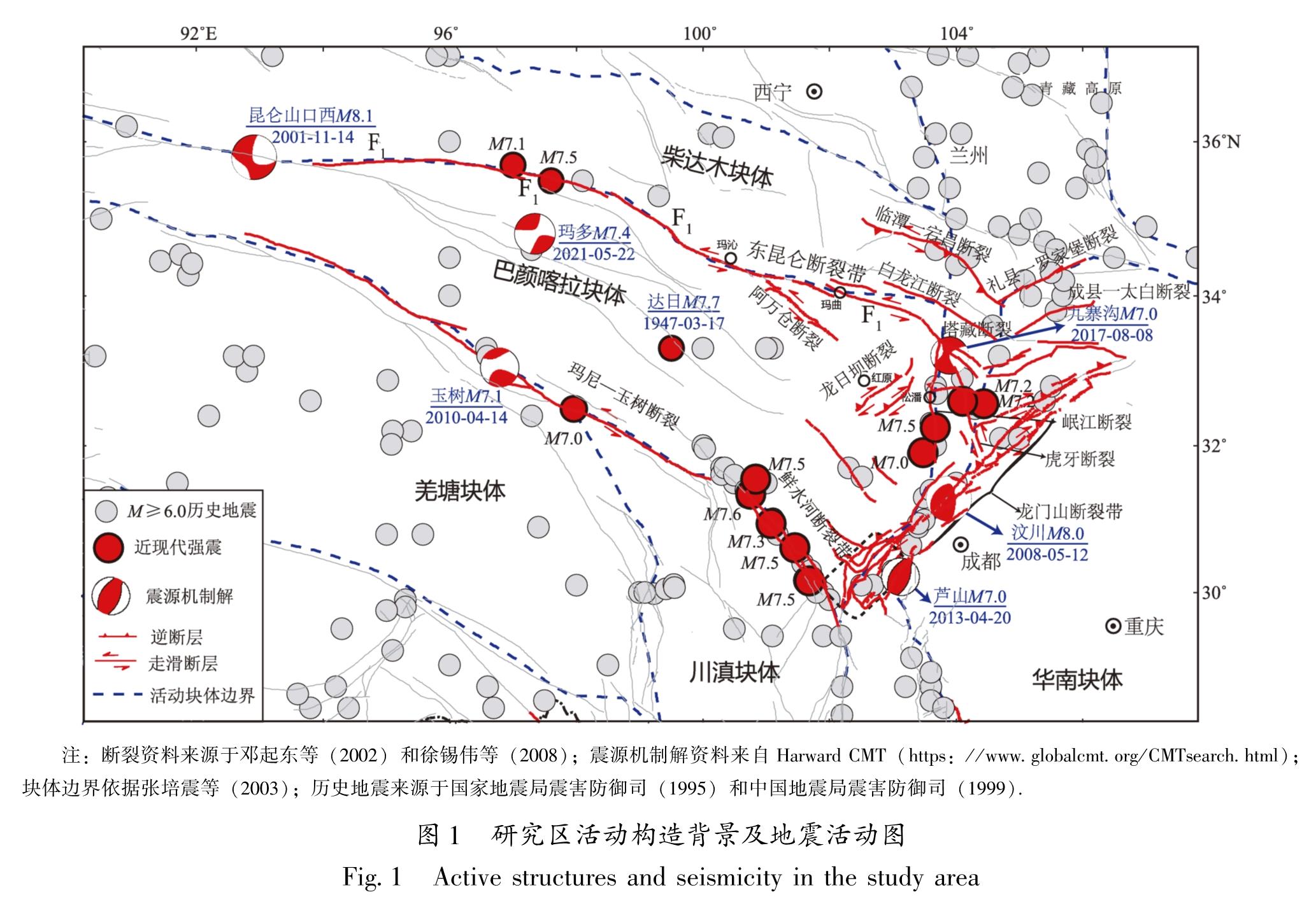 图1 研究区活动构造背景及地震活动图<br/>Fig.1 Active structures and seismicity in the study area
