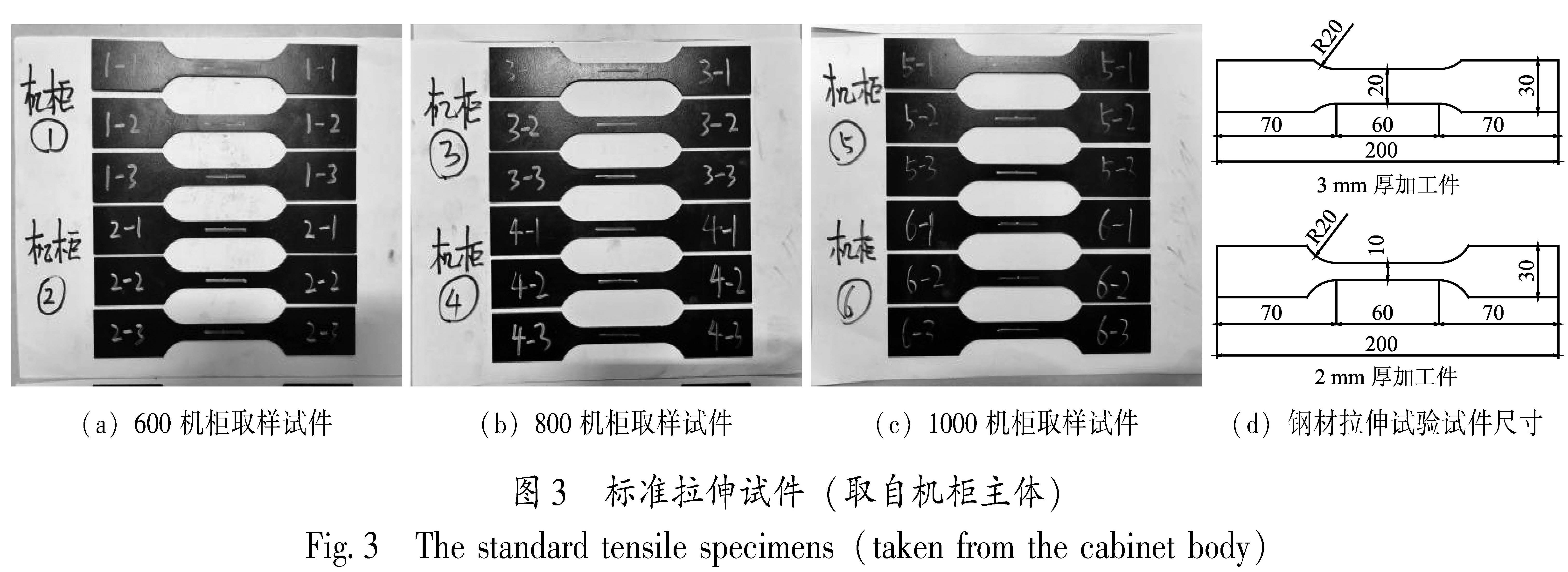 图3 标准拉伸试件(取自机柜主体)<br/>Fig.3 The standard tensile specimens(taken from the cabinet body)